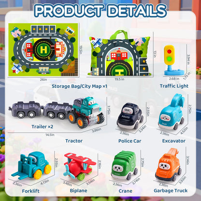 Big Cartoon Truck Car Toys for 1 Year Old Boy with Playmat/Storage Bag|Baby and Toddler Toys 12-18 Months & Age 1-2 with Trailor|1st Birthday Gift for 1 2 Year Old Boy