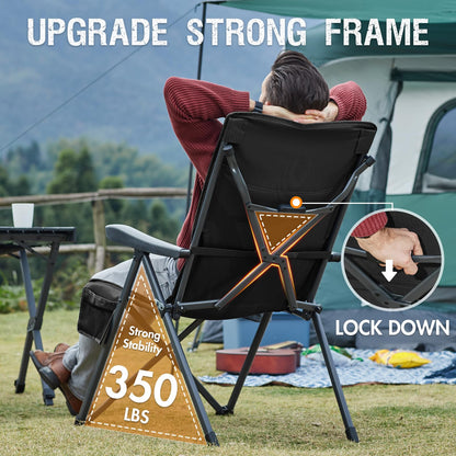 Portal Reclining Camping Chair with Adjustable Back Folding Camp Recliner for Adults Portable High Back Oversized, 350LBS (Black)