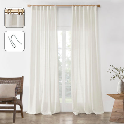 Undyed Natural Linen Cotton Blend Gauze Curtains, Soft Lightweight Light Filtering Semi-Sheer Panels for Living Room Bedroom, 84 Inch Length, 2 Panel Set