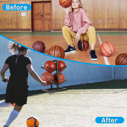 Fitlyiee Basketball Organizers Metal Ball Storage Rack Sports Storage for Indoor Outdoor (Small 2-Layer)