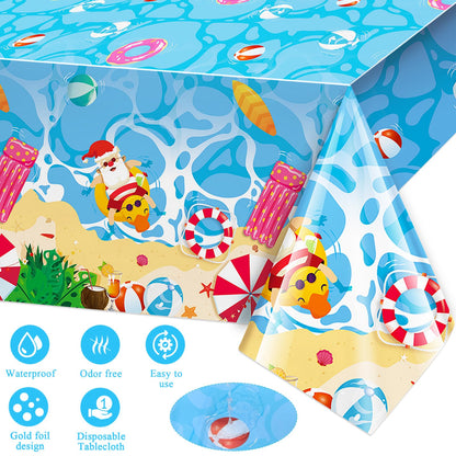 HOWAF 117pcs Hawaii Christmas Decorations Tableware Set, Paper Plates and Napkins Sets Plastic Xmas Santa Tablecloth Disposable Dinnerware Beach Party Paper Cups Forks Supplies