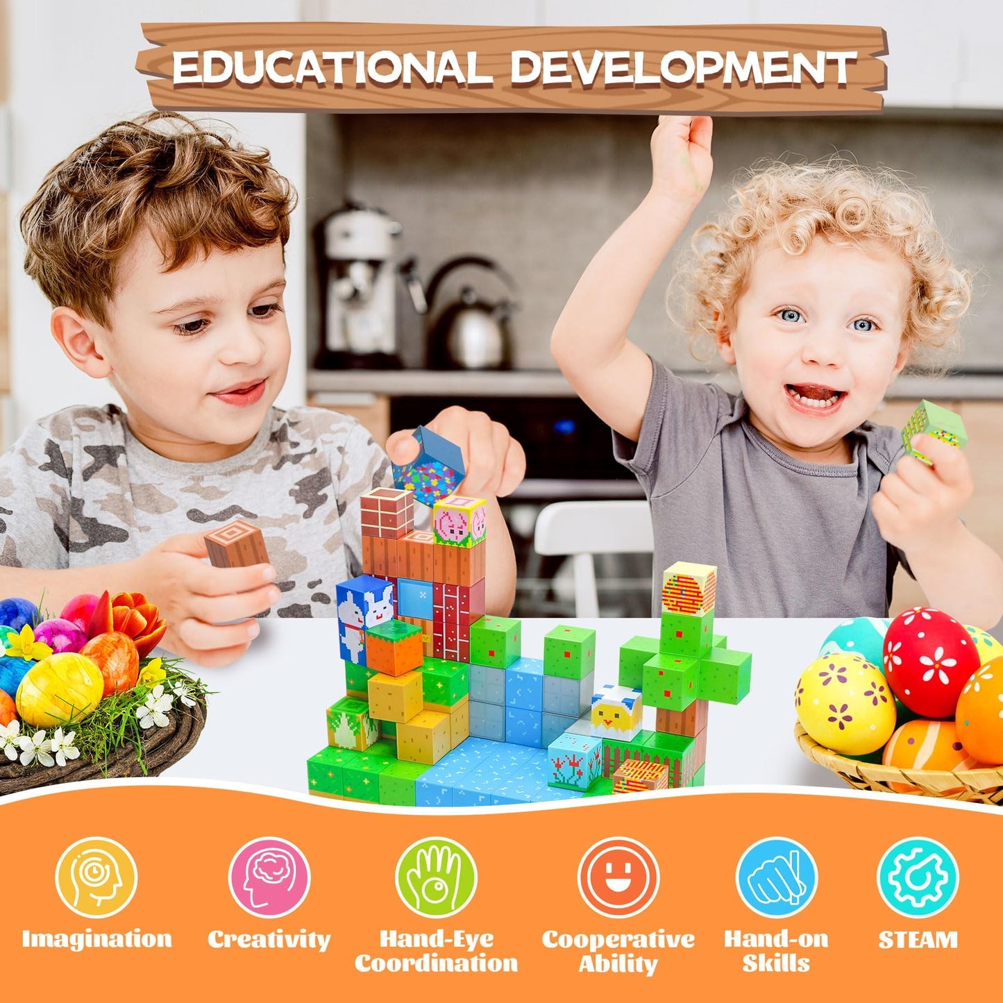 SKTMYY Magnetic Blocks-120pcs Farm Magnetic Building Blocks for Kids, STEM Sensory Magnet Blocks Cubes Toys for Toddlers Boys & Girls Ages 4-8