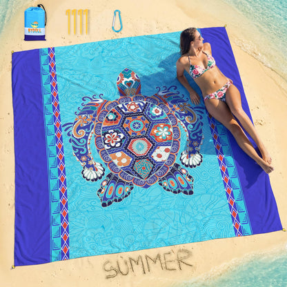 BYDOLL Beach Blanket Waterproof Sandproof Sea Turtle 78''×81'' 1-5 Adults Oversized Lightweight Large Picnic Mat Waterproof Sandproof Blanket for Beach Camping Hiking Travel