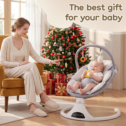 Electric Baby Swing with Remote Control - 5 Natural Motion Speeds, Detachable Seat Pad | Portable Infant Swing for Indoor/Outdoor Use (0-6M, 20lbs) (Gray)