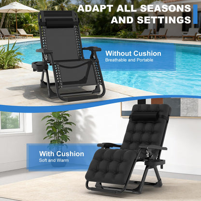 Slendor Zero Gravity Chair, Zero Gravity Lounge Chair with Upgraded Lock and Removable Cushion, Reclining Camping Chair with Cup Holder, Folding Recliner for Indoor and Outdoor, Black