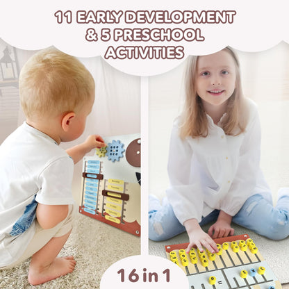 Cateam Sensory Wall Panel for Kids - Activity Wall Busy Board for Toddlers and preschoolers. 16in1 Learning Activity Center. Wooden Montessori Toys for Education and Early Development - Ship