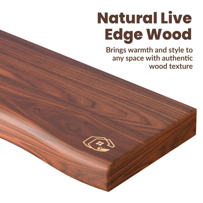 PERFECTION PLACE Live Edge Floating Wall Shelf – Solid Wood for Farmhouse, Modern, or Rustic Home Decor – with Natural Grain 18"
