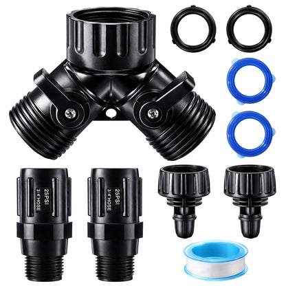 6 Pcs Drip Irrigation Kit, Included 2 Way Y Water Splitter Connector, 2 Pcs 25 PSI Garden Hose Pressure Regulator and 2 Pc 1/4 Inch Irrigation Tubing Hose Adapter for Drip Irrigate System