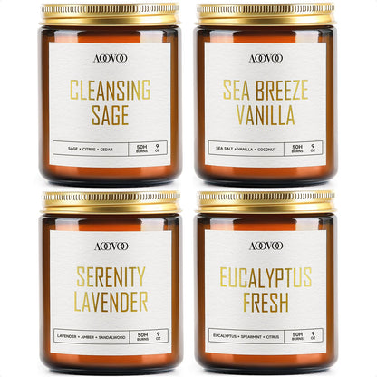 AOOVOO Scented Candles - 4PC Candle Set, 36 oz Soy Candles, Soy Candle for Home Scented, Lavender/Vanilla/Eucalyptus/Sage