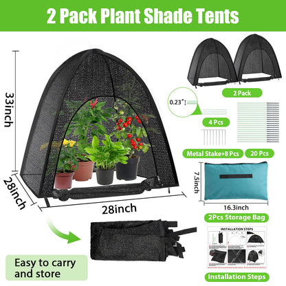 2 Pack Plant Shade Tent, Plant Shades for Outdoor Plants, UV Resisitant 50% Sunblock Shade for Plants Sun Protection, Plant Shade Cover for Flower Potted Plants (28x28x33Inch)