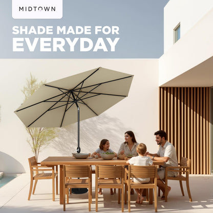 Midtown Umbrellas - 10-Year-No-Fade 9 Ft Patio Umbrella with Terylast Fabric, Auto-Tilt Aluminum Frame and 8 Reinforced Ribs for Deck, Pool, Garden & Beach - Chestnut Beige Canopy, Black Pole