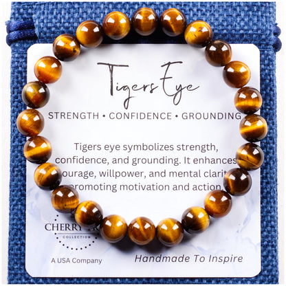 Cherry Tree Collection – Handmade Crystal Bracelets with Tiger’s Eye and 7 Other Gemstones for Men & Women – 8mm Beaded Bracelet for Healing, Protection & Positive Energy–(Small)