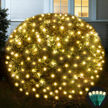 Led Net Lights Christmas Lights Outdoor 200Led 9 ftx 6ft Upgraded WarmWhite Christmas Net Lighting, Waterproof 5mm LED Wide Angle Outdoor Indoor Mesh Net Light for Trees, Bushes, Shrubs Decorations