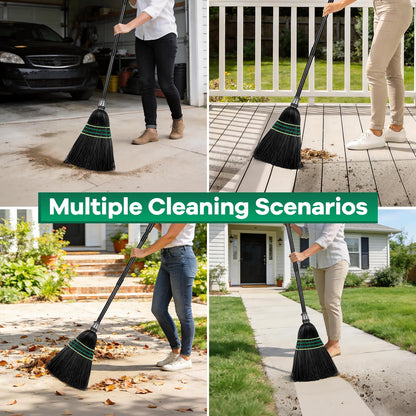Heavy-Duty Outdoor Broom with Stiff Bristles, Outside Large Commercial Brooms with 60 Inch Long Handle for Sweeping Outdoor Garage Yard Patio Commercial Industrial
