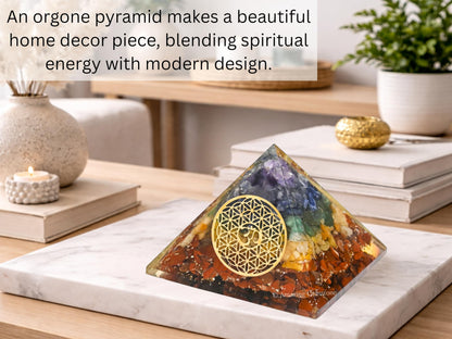 Amazing Gemstone Large Orgone Pyramid | Natural Chakra Pyramid Crystal | OM Flower of Life Orgonite Pyramid | Organ Pyramids Positive Energy Healing