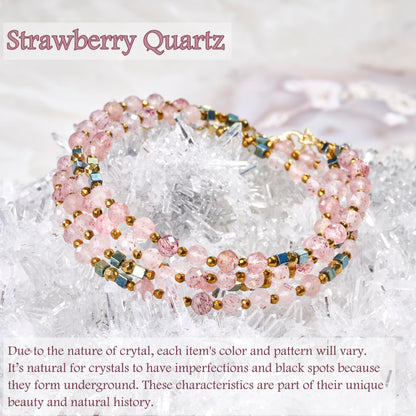 Farfume Strawberry Quartz - Love & Warmth - Crystal Beaded Bracelets, Chakra 4mm Natural Stone Beads Bracelets, Gemstone Spiritual Jewelry Gifts for Mother's Day