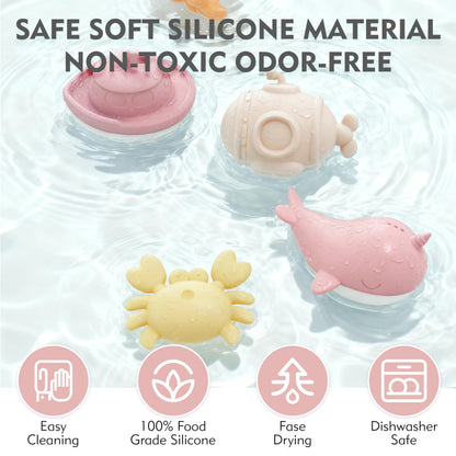 MarcZero Ocean Silicone Bath Toys 8Pcs for Toddlers Kids Babies,Bathtub Water Toys,Soft Squeezable Easy-Grip Pool Toys Set (Pink)