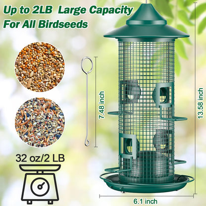 Jarkyfine Metal Mesh Tube Bird Feeder for Outdoors Hanging - Squirrel Chew Proof Bird Feeders for Outside, Rust-Proof, 2LB Large Capacity, Easy to Refill, for Finch Cardinal, Gifts for Bird Lovers