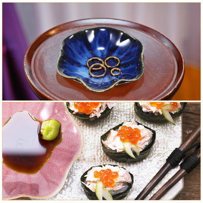 Housoutil Ceramic Ring Holder Dish and Jewelry Storage Tray Set, Small Gradient Blue and Leaf Design, Trinket Display Plates for Rings and Accessories, 2pcs Decorative Organizer for Women