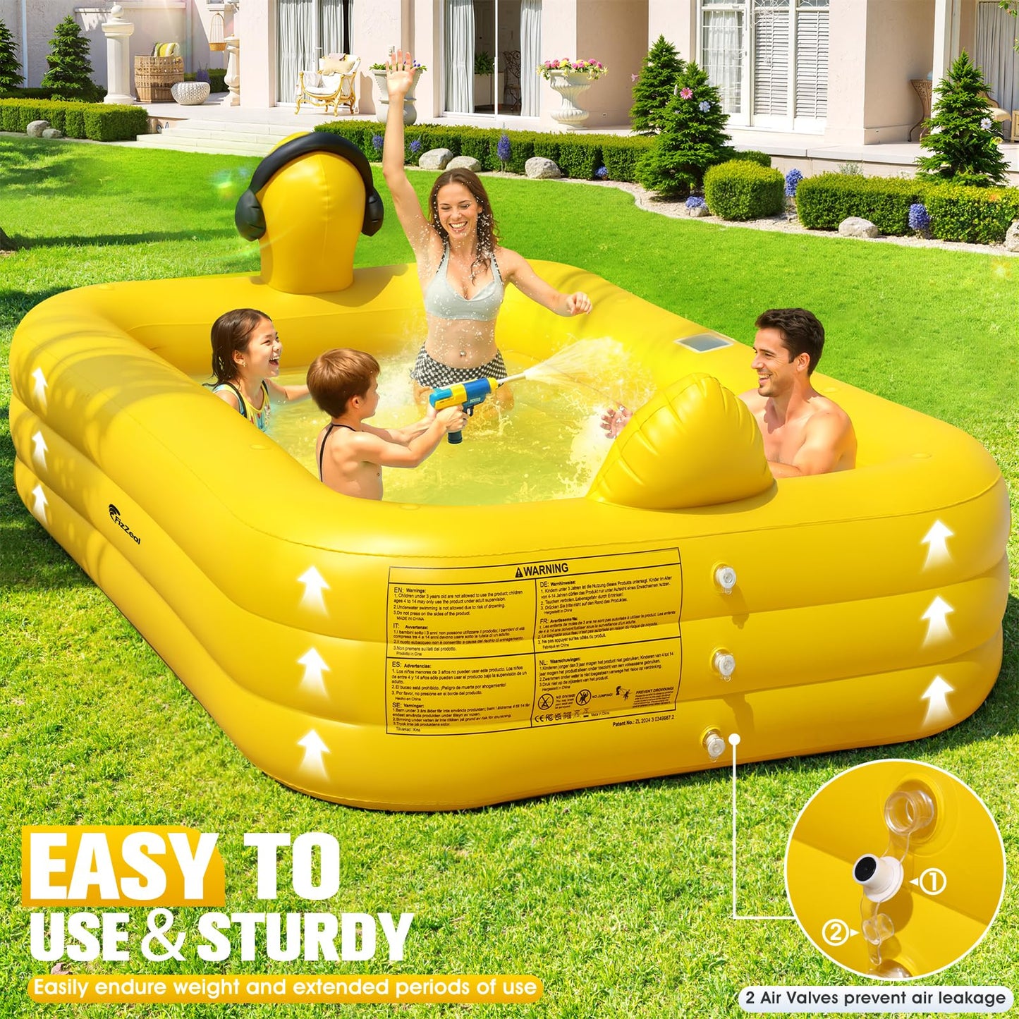 FizZeal Inflatable Pool with Lights,Solar Duck Inflatable Swimming Pool for Kid,Blow Up Pool for Adults,Large Inflatable Kiddie Pool,Durable Thickened Family Inflatable Kid Pool for Backyard 100*63*22