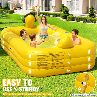 FizZeal Inflatable Pool with Lights,Solar Duck Inflatable Swimming Pool for Kid,Blow Up Pool for Adults,Large Inflatable Kiddie Pool,Durable Thickened Family Inflatable Kid Pool for Backyard 100*63*22