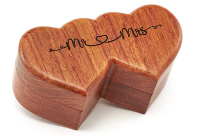 Handicraftviet Ring Box Mr and Mrs – Handmade Heart Shape Ring Box for Wedding Ceremony, Wedding Ring Holder Small Engraved for Engagement/Proposal, Rustic Ring Boxes (Wood Ring Holder)