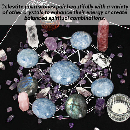 Celestite Palm Stone-2 Pc Celestite Pocket Energy Stones, Smooth Healing Crystal Worry Stone