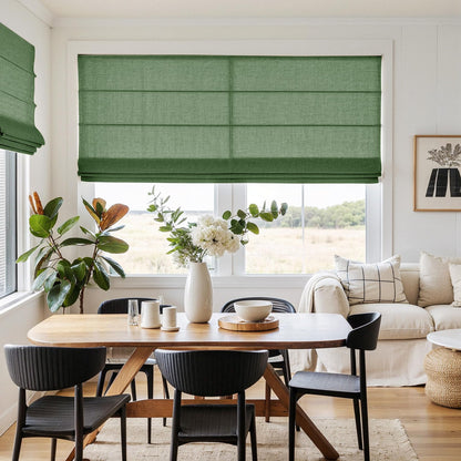 ChadMade Roman Shade for Farmhouse Interior Window, Cordless Custom Made Linen Blend Privacy Protection for Office Room Window Treatment, 1 Piece, Hunter Green, Belva Collection