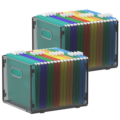 samstar 2 Pack Hanging File Organizer, Mesh File Folder Box Filing Box File Cabinet Organizer Storage Boxes, Letter Size