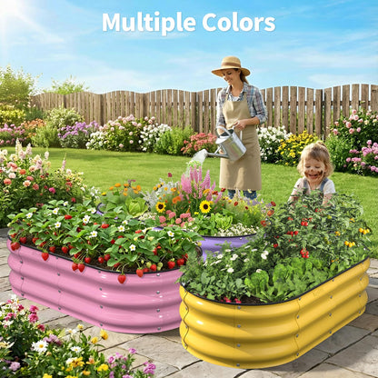 Kesfitt Raised Garden Bed, 4x2x1 FT Galvanized Steel Metal Raised Garden Bed, Oval Open-Bottom Design, 12-Inch Deep for Outdoor Vegetable & Herb Gardening, Midnight Blue