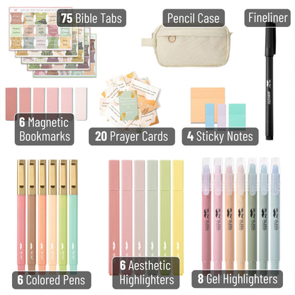 Mr. Pen- Bible Journaling Kit for Women, Bible Highlighters and Pens No Bleed, Pencil Case, Fineliner, Prayer Cards, Tabs, Magnetic Bookmarks, Transparent Sticky Notes, Mothers Day Gift