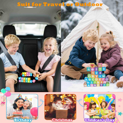 Portable Magnetic Letters Blocks Magnetic Alphabet & Numbers Montessori Learning Toys for Kids Educational Construction Travel Toys for Boys Girls 216 in 36 pcs