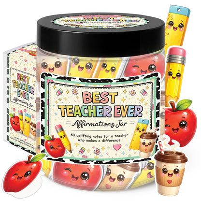 Best Teacher Ever Affirmations Jar, 60 Positive Affirmations Cards Teacher Appreciation Gifts for Women, Thank You & End of Year Gifts for Women Teachers