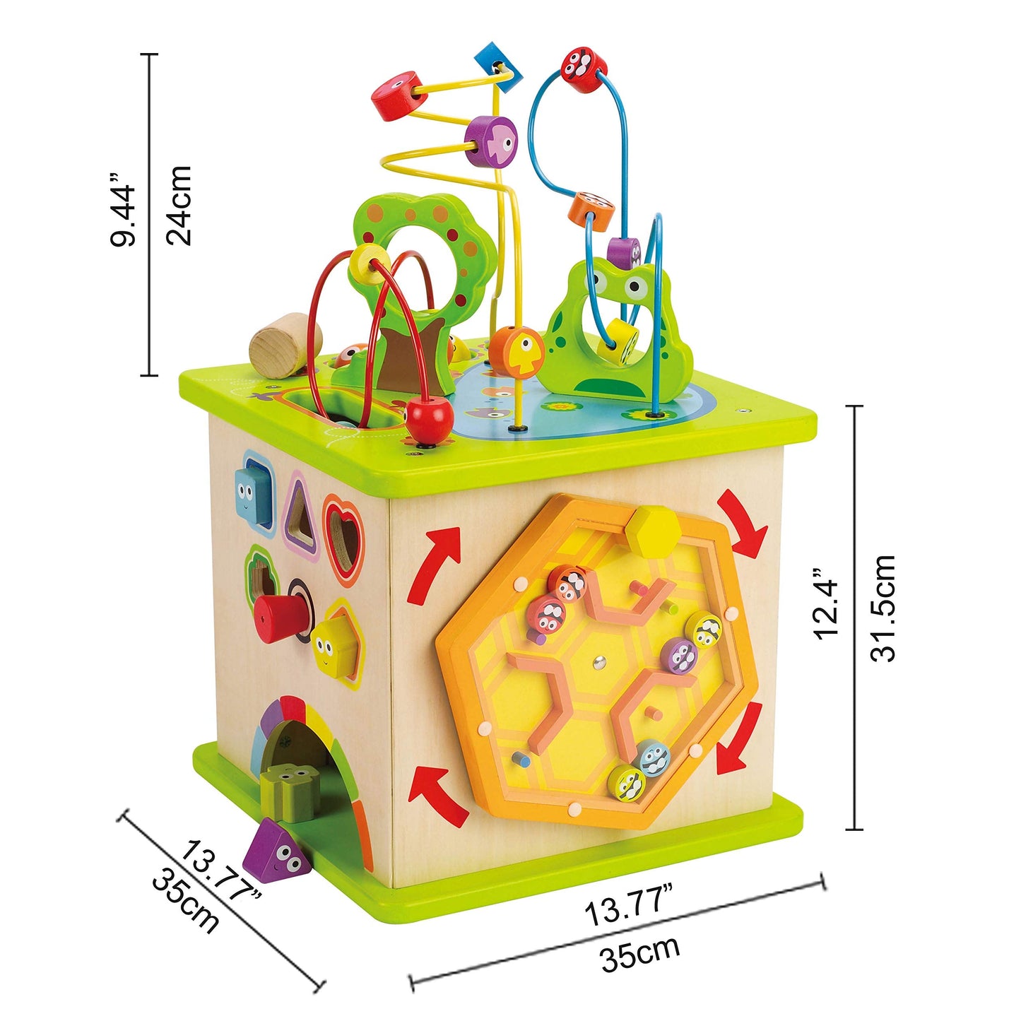 Hape Country Critters Play Cube| Wooden Learning Puzzle Toy for Toddlers, 5-Sided Activity Centre with Animal Friends, Shapes, Mazes, Wooden Balls, Shape Sorter Blocks and More