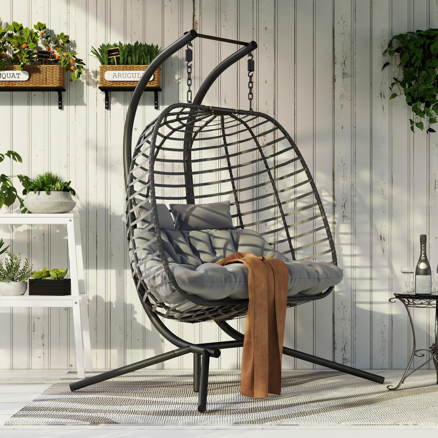Double Hanging Egg Chair wth Stand, Patio Hammock Swing Chair with Cushion Loveseat for Bedroom, Balcony, Garden, Indoor, Outdoor