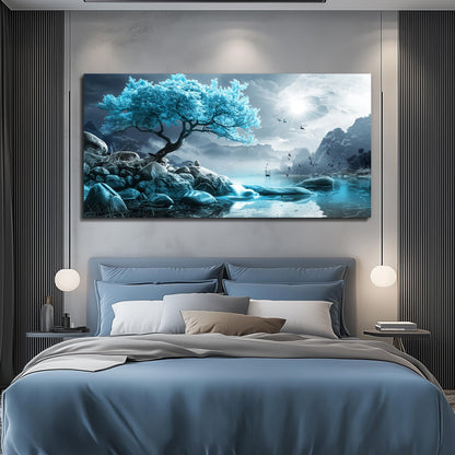 KELIYUAN Large Wall Art For Living Room Canvas Wall Decor Bedroom Blue Tree Landscape Wall Paintings Black And White Pictures Office Mural Framed Prints Artwork Modern Home Decorations 30x60in