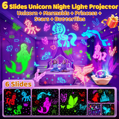 Unicorn Toys【6 Slides+96 Projections】,Unicorn Night Light Projector & Mermaid Toys & Princess Toy, Girl Birthday Gift,Juguetes para Niñas, Princess Toys for Girls 4-6, 2 Year Old Girl Birthday Gift
