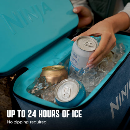Ninja | Backpack Cooler | FrostVault Go 36 Can Soft Cooler | Leakproof Zipper with Built in Can Opener, 2 Ice Packs & Dry Storage Drawer | for Hiking, Camping & More | Lakeshore Blue | FF136NV