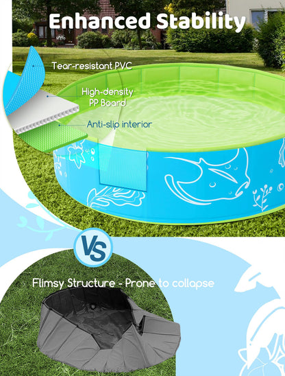 Hikiddy Foldable Kiddie Pool with Canopy: 31.5in/ 47in /63in for Baby Toddler Kids Family - Summer Water Play Pool with Shade - Portable for Outdoor Backyard Beach (Blue-Green, 47in)