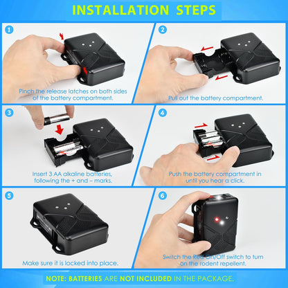 Ultrasonic Rodent Repellent for Car Engine – Battery Powered Under Hood Mouse Repeller with Flashing Strobe Light, Keeps Rats and Mice Away from Vehicle, Automobile, Truck, Garage, Attic, Barn, Shed