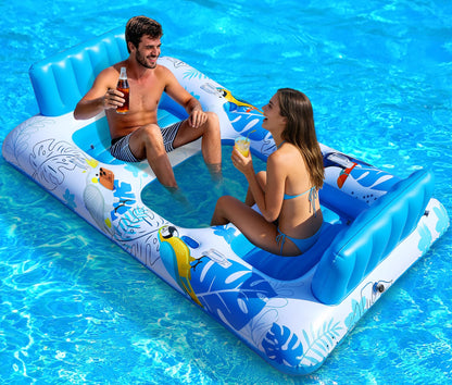 FluSing 2 Person Inflatable Pool Float Adult,87” x 44” Extra Large Inflatable Tanning Pool Lounger Float with Cup & Phone Holders,Pool Float Chair Heavy Duty,Sunbathing Pool Lounger Raft Pool Floaties