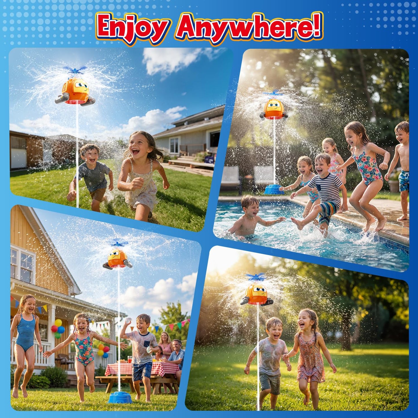 Flying Helicopter Water Sprinkler for Kids W/Tactile Click Feedback Valve, Summer Outdoor Toy for Toddlers, 360° Rotating Airplane Sprinkler W/DIY Stickers, Splashing Fun Toys for 3-8 Boys Girls Gifts