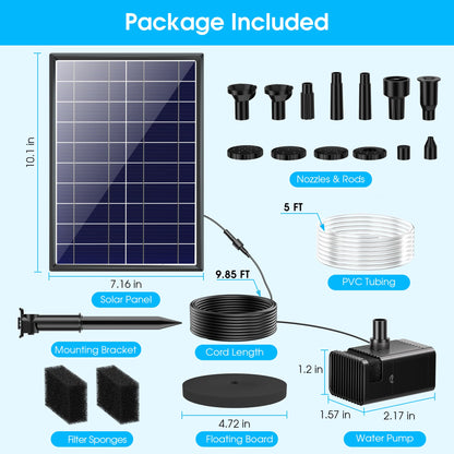 Biling 8W Solar Fountain Pump, Solar Water Pump with 3600mAh Battery Backup Work All Day, 5ft Tubing 5 Nozzles, Solar Fountain for Bird Bath, Garden Pond, Fish Tank and Hydroponics