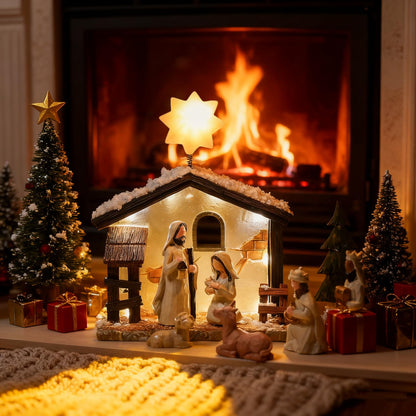 WANCHIY Nativity Set Indoor Christmas Decoration- 13 Pieces Nativity Scene with Manger for Nativity Scene Indoor Use, The Nativity Story Figures- Christian Religious Nativity Sets & Figures (Classic)