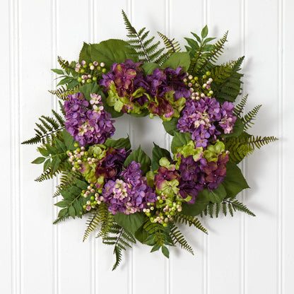 Nearly Natural 24in. Artificial Hydrangea Berry Wreath