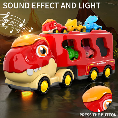 Doloowee Dinosaur Truck Toys for Kids 3-5 Years, Cars Toys for Toddler, 6 in 1 Jurassic Dinosaurs Trucks Toys, Semi Truck Toy Car for Boys and Girls Age3+