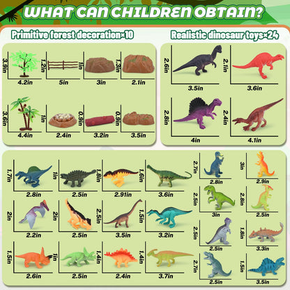 BURIESUR 34PCS Dinosaur Toys for Kids 3-5 with Storage Box,Realistic Dinosaur Figures for Kids 3-7 Years Old,Birthday Gift for Boys Girls