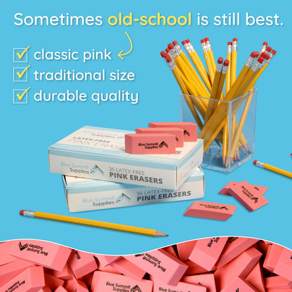 Blue Summit Supplies 100 Pack Pink Erasers Bulk, Pink Pearl Bulk Erasers for Kids, School, and Classroom