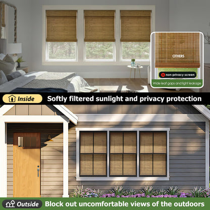 LazBlinds Cordless Bamboo Roman Shades, Privacy Blinds for Interior Windows, Room Darkening Roll Up Bamboo Blinds for Home & Patio, 26.5" W x 48" H, Highfield Teak