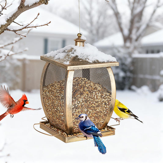 Bird Feeder, Heavy Duty Metal Wild Bird Feeders for Outdoors Hanging, 9 Lbs Extra Large Bird Feeder for Garden Yard Outside Backyard, Retro Lantern Shape